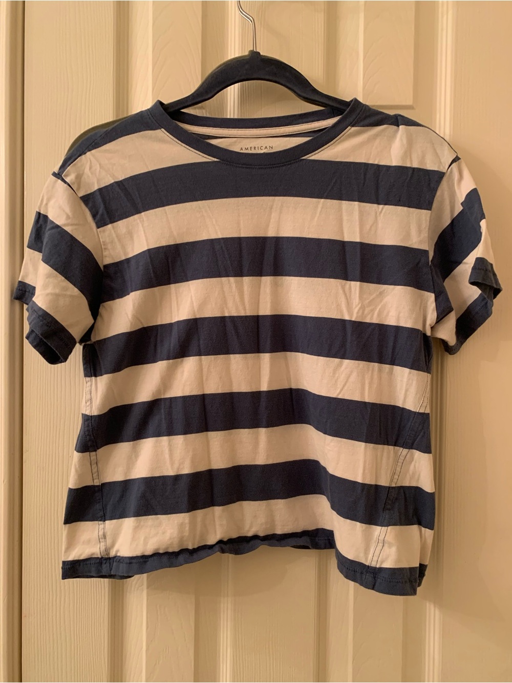 American Eagle Blue and White Striped T-Shirt